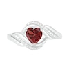 Heart-Shaped Garnet and Diamond Accent Ribbon Ring in Sterling Silver