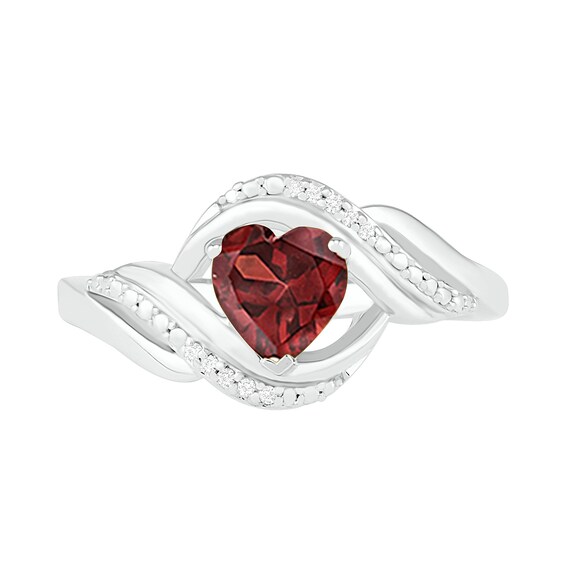 Heart-Shaped Garnet and Diamond Accent Ribbon Ring in Sterling Silver