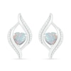 Thumbnail Image 0 of Heart-Shaped Lab-Created Opal and 0.04 CT. T.W. Diamond Open Flame Stud Earrings in Sterling Silver