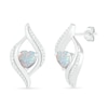 Thumbnail Image 1 of Heart-Shaped Lab-Created Opal and 0.04 CT. T.W. Diamond Open Flame Stud Earrings in Sterling Silver
