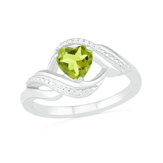 Heart-Shaped Peridot and Diamond Accent Ribbon Ring in Sterling Silver