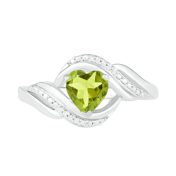 Heart-Shaped Peridot and Diamond Accent Ribbon Ring in Sterling Silver