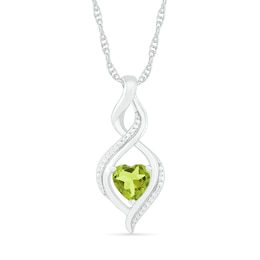 Heart-Shaped Peridot and Diamond Accent Infinity Flame Pendant in Sterling Silver