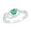 5.0mm Heart-Shaped Lab-Created Emerald and 0.067 CT. T.W. Diamond Ribbon Ring in Sterling Silver