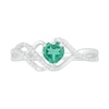 Thumbnail Image 1 of 5.0mm Heart-Shaped Lab-Created Emerald and 0.067 CT. T.W. Diamond Ribbon Ring in Sterling Silver