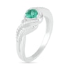 Thumbnail Image 2 of 5.0mm Heart-Shaped Lab-Created Emerald and 0.067 CT. T.W. Diamond Ribbon Ring in Sterling Silver