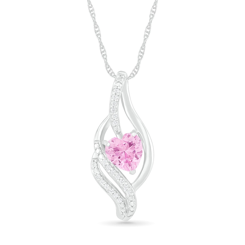 Heart-Shaped Pink Lab-Created Sapphire and Diamond Accent Flame Pendant in Sterling Silver|Peoples Jewellers