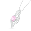 Thumbnail Image 1 of Heart-Shaped Pink Lab-Created Sapphire and Diamond Accent Flame Pendant in Sterling Silver