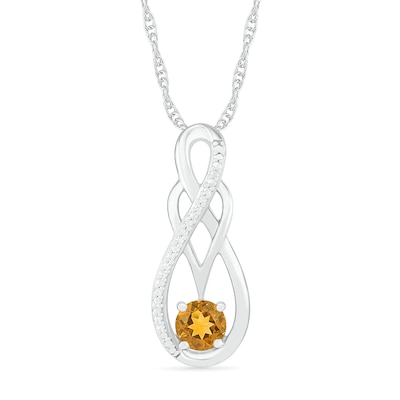 Citrine and 0.04 CT. T.W. Diamond Overlay Infinity Pendant in Sterling Silver