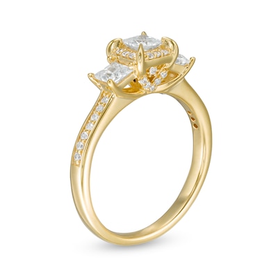 0.95 CT. T.W. Princess-Cut Diamond Frame Past Present Future® Engagement Ring in 14K Gold