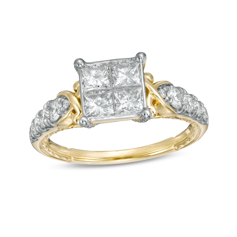 1.50 CT. T.W. Quad Princess-Cut Diamond "X" Shank Engagement Ring in 10K Gold