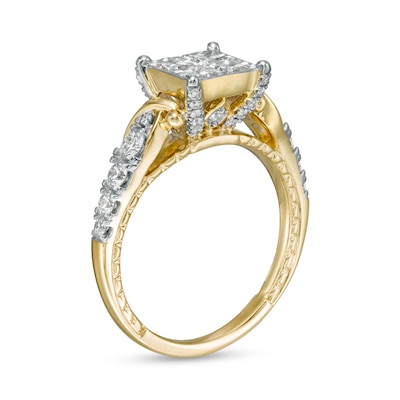 1.50 CT. T.W. Quad Princess-Cut Diamond "X" Shank Engagement Ring in 10K Gold