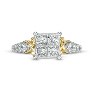 1.50 CT. T.W. Quad Princess-Cut Diamond "X" Shank Engagement Ring in 10K Gold