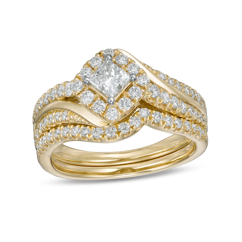 1.00 CT. T.W. Princess-Cut Diamond Tilted Frame Bridal Set in 10K Gold|Peoples Jewellers