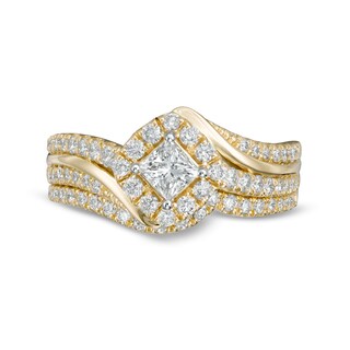 1.00 CT. T.W. Princess-Cut Diamond Tilted Frame Bridal Set in 10K Gold