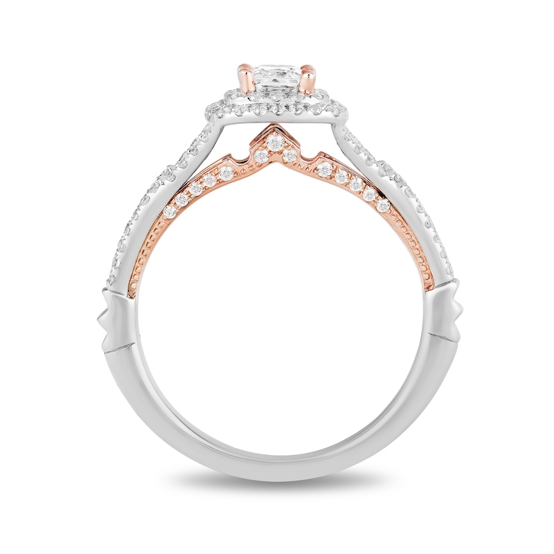Enchanted Disney Aurora 0.95 CT. T.W. Princess-Cut Diamond Double Frame Split Shank Engagement Ring in 14K Two-Tone Gold|Peoples Jewellers