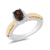 Thumbnail Image 0 of Enchanted Disney Pocahontas Oval Smoky Quartz and 0.29 CT. T.W. Diamond Frame Engagement Ring in 14K Two-Tone Gold