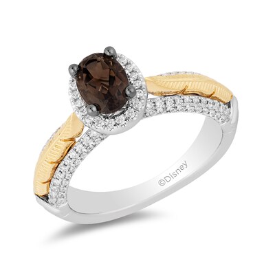 Enchanted Disney Pocahontas Oval Smoky Quartz and 0.29 CT. T.W. Diamond Frame Engagement Ring in 14K Two-Tone Gold