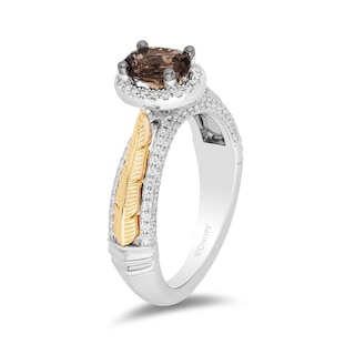 Enchanted Disney Pocahontas Oval Smoky Quartz and 0.29 CT. T.W. Diamond Frame Engagement Ring in 14K Two-Tone Gold