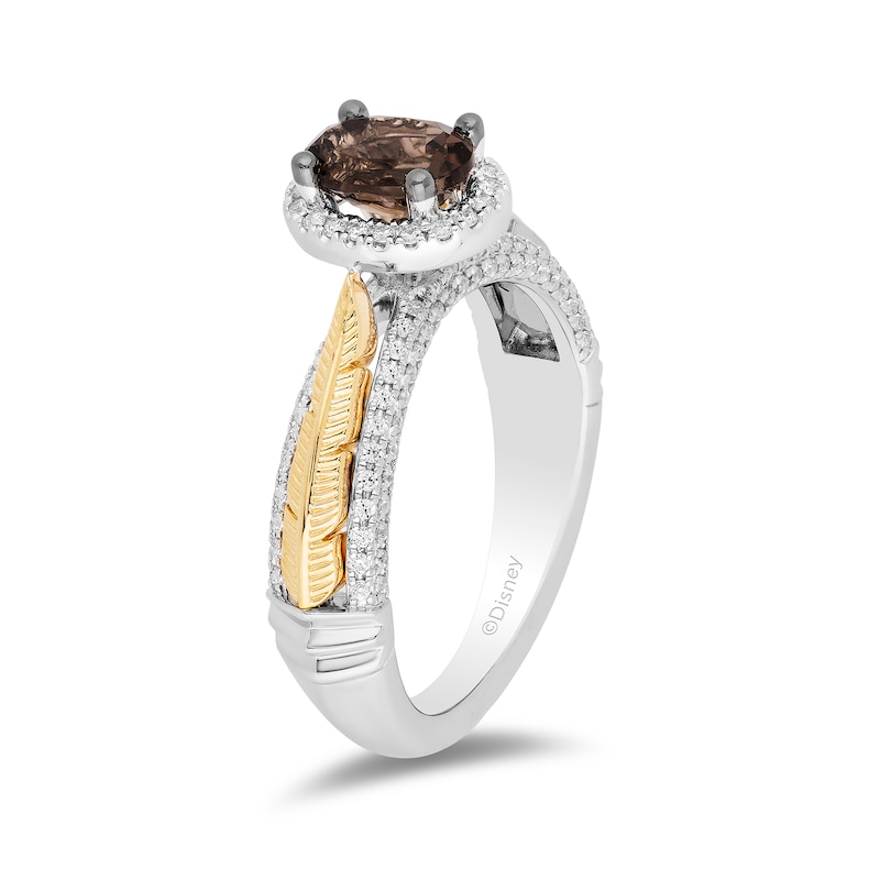Enchanted Disney Pocahontas Oval Smoky Quartz and 0.29 CT. T.W. Diamond Frame Engagement Ring in 14K Two-Tone Gold|Peoples Jewellers