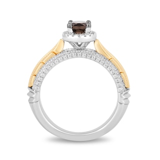 Enchanted Disney Pocahontas Oval Smoky Quartz and 0.29 CT. T.W. Diamond Frame Engagement Ring in 14K Two-Tone Gold