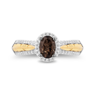 Enchanted Disney Pocahontas Oval Smoky Quartz and 0.29 CT. T.W. Diamond Frame Engagement Ring in 14K Two-Tone Gold