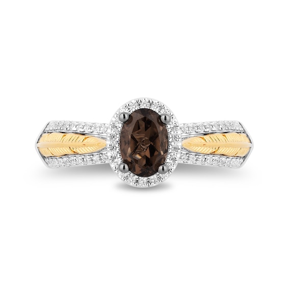 Enchanted Disney Pocahontas Oval Smoky Quartz and 0.29 CT. T.W. Diamond Frame Engagement Ring in 14K Two-Tone Gold