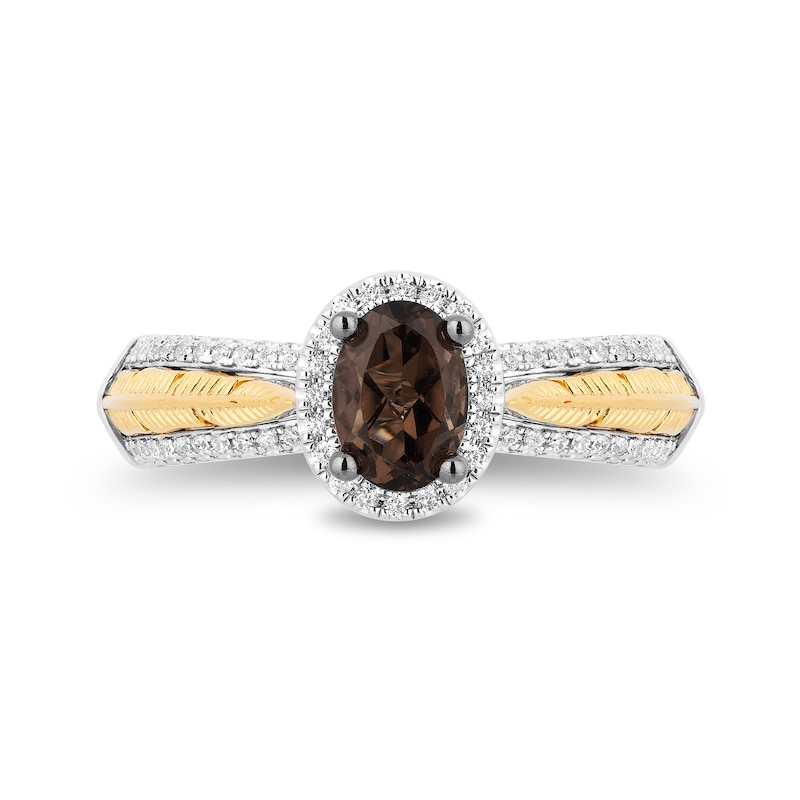 Enchanted Disney Pocahontas Oval Smoky Quartz and 0.29 CT. T.W. Diamond Frame Engagement Ring in 14K Two-Tone Gold|Peoples Jewellers