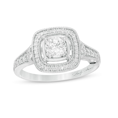 Marilyn Monroe™ Collection 0.70 CT. T.W. Diamond Cushion Frame Engagement Ring in 14K White Gold