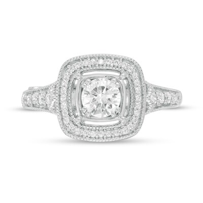 Marilyn Monroe™ Collection 0.70 CT. T.W. Diamond Cushion Frame Engagement Ring in 14K White Gold