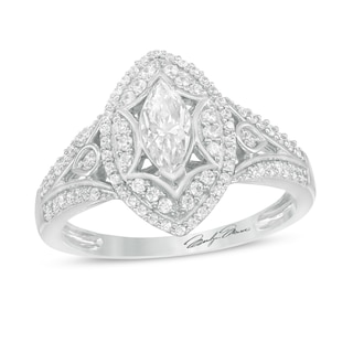 Marilyn Monroe™ Collection 0.69 CT. T.W. Marquise Diamond Frame Art Deco Engagement Ring in 14K White Gold