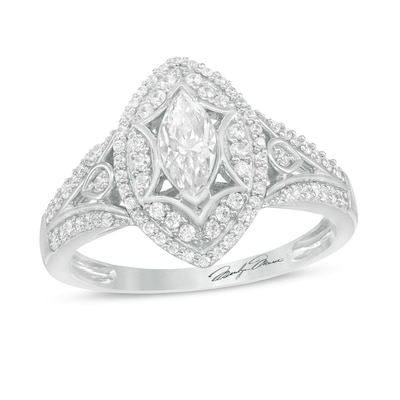 Marilyn Monroe™ Collection 0.69 CT. T.W. Marquise Diamond Frame Art Deco Engagement Ring in 14K White Gold