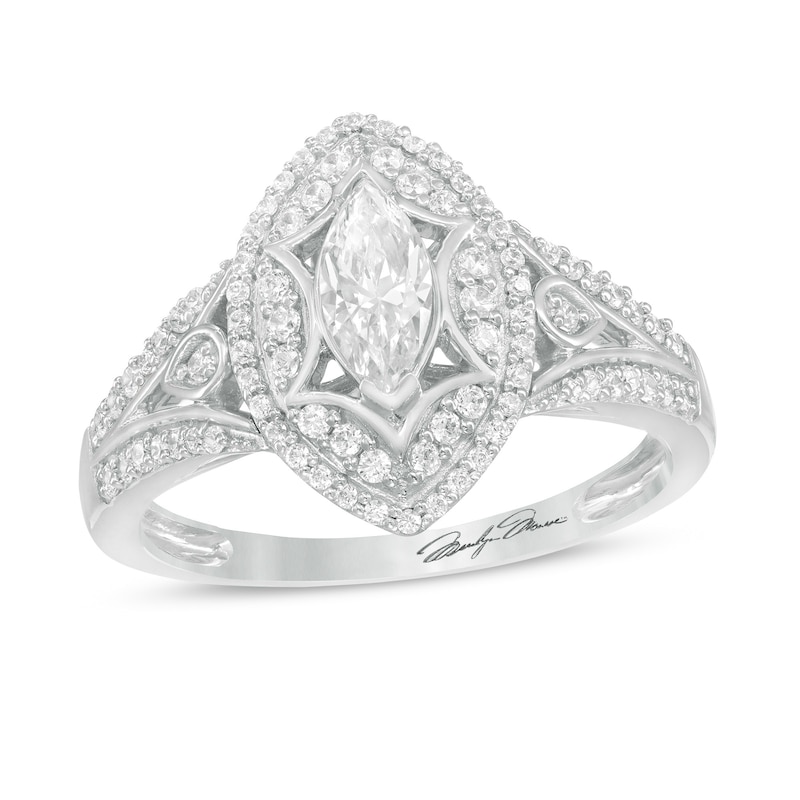 Marilyn Monroe™ Collection 0.69 CT. T.W. Marquise Diamond Frame Art Deco Engagement Ring in 14K White Gold|Peoples Jewellers