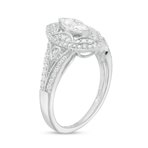 Marilyn Monroe™ Collection 0.69 CT. T.W. Marquise Diamond Frame Art Deco Engagement Ring in 14K White Gold