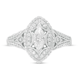 Marilyn Monroe™ Collection 0.69 CT. T.W. Marquise Diamond Frame Art Deco Engagement Ring in 14K White Gold