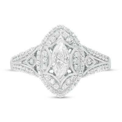 Marilyn Monroe™ Collection 0.69 CT. T.W. Marquise Diamond Frame Art Deco Engagement Ring in 14K White Gold