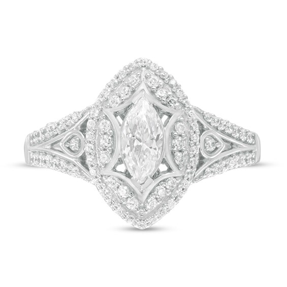 Marilyn Monroe™ Collection 0.69 CT. T.W. Marquise Diamond Frame Art Deco Engagement Ring in 14K White Gold