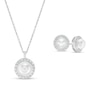 Thumbnail Image 0 of IMPERIAL® Button Freshwater Cultured Pearl and White Lab-Created Sapphire Pendant and Earrings Set in Sterling Silver