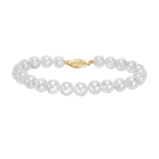 IMPERIAL® 7.0-8.0mm Freshwater Cultured Pearl Strand Bracelet with 14K Gold Fish-Hook Clasp-7.5"