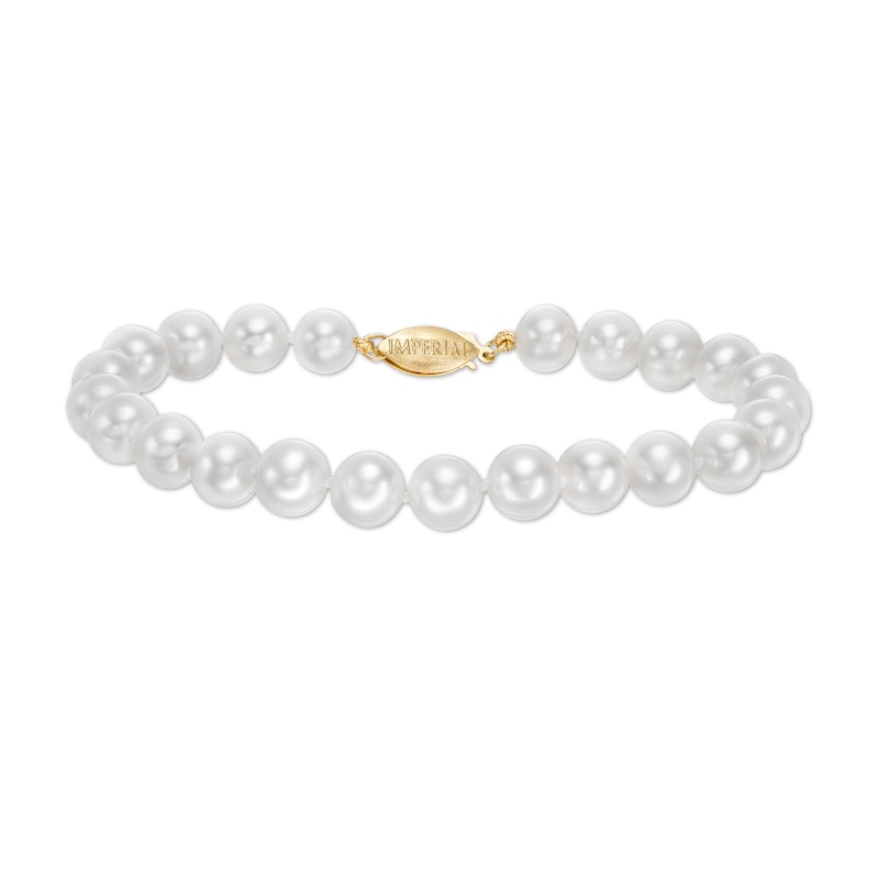 IMPERIAL® 7.0-8.0mm Freshwater Cultured Pearl Strand Bracelet with 14K Gold Fish-Hook Clasp-7.5"