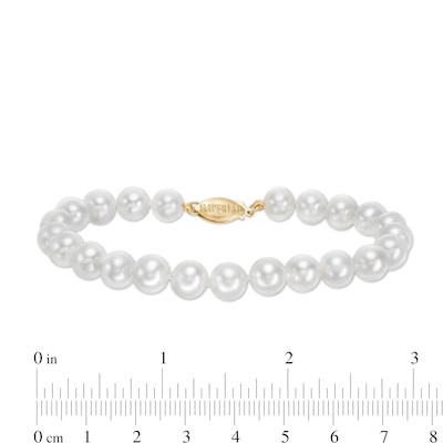 IMPERIAL® 7.0-8.0mm Freshwater Cultured Pearl Strand Bracelet with 14K Gold Fish-Hook Clasp-7.5"