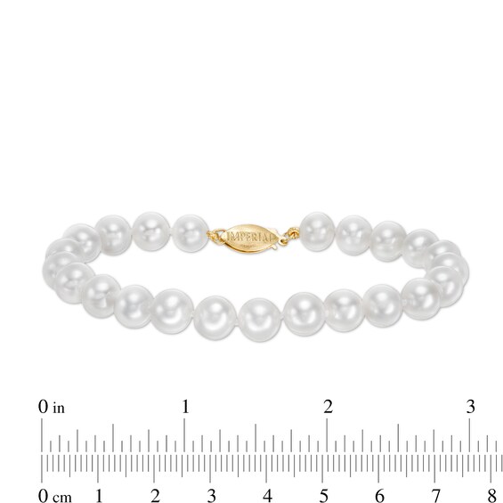 IMPERIAL® 7.0-8.0mm Freshwater Cultured Pearl Strand Bracelet with 14K Gold Fish-Hook Clasp-7.5"