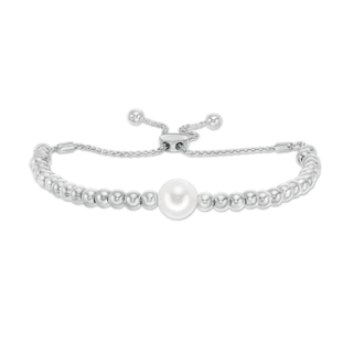 IMPERIAL® 8.0-9.0mm Freshwater Cultured Pearl and Ball Bolo Bracelet in Sterling Silver-11"