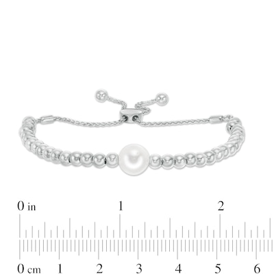 IMPERIAL® 8.0-9.0mm Freshwater Cultured Pearl and Ball Bolo Bracelet in Sterling Silver-11"