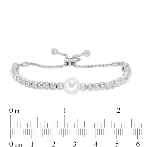 IMPERIAL® 8.0-9.0mm Freshwater Cultured Pearl and Ball Bolo Bracelet in Sterling Silver-11"