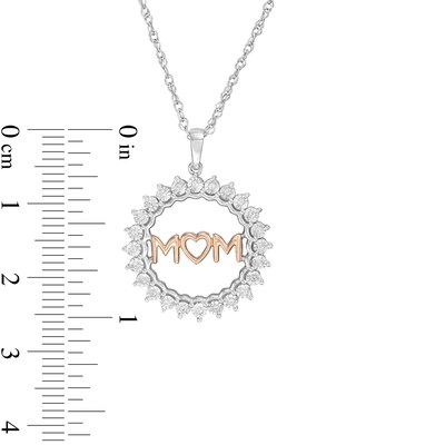 0.10 CT. T.W. Diamond "MOM" Sunburst Circle Pendant in Sterling Silver and 10K Rose Gold