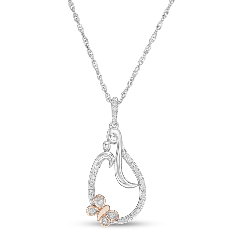 0.10 CT. T.W. Diamond Motherly Love Butterfly Teardrop Pendant in Sterling Silver and 10K Rose Gold|Peoples Jewellers