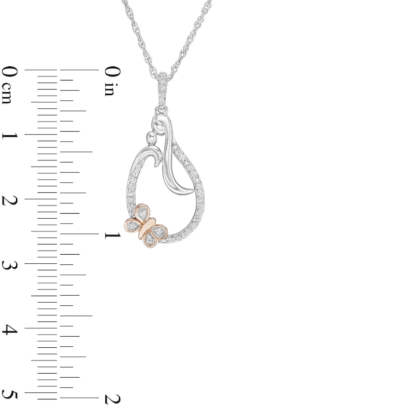 0.10 CT. T.W. Diamond Motherly Love Butterfly Teardrop Pendant in Sterling Silver and 10K Rose Gold