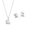 Thumbnail Image 1 of IMPERIAL® Freshwater Cultured Pearl and White Lab-Created Sapphire Leaf Pendant and Stud Earrings Set in Sterling Silver