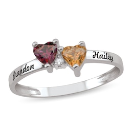 Couple's 4.0mm Heart-Shaped Birthstone and Diamond Accent Engravable Ring (2 Stones and Names)